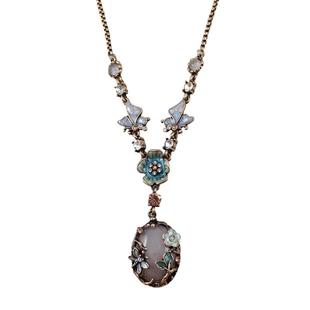 sumni/复古田园风珐琅滴釉蝴蝶花卉中古粉绿石毛衣链女项链春夏