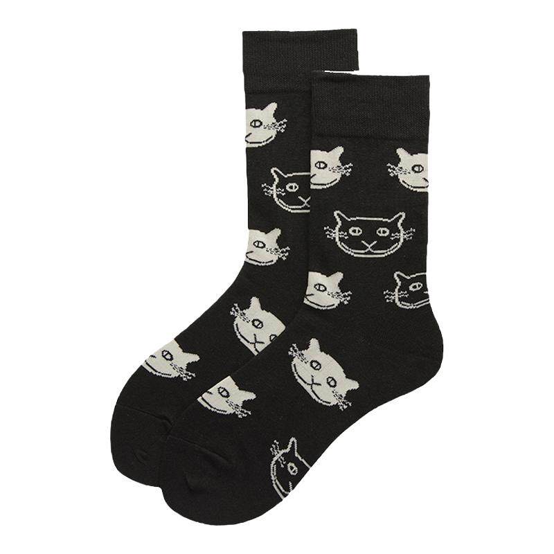 趣味插画卡通猫咪中筒袜男女款棉