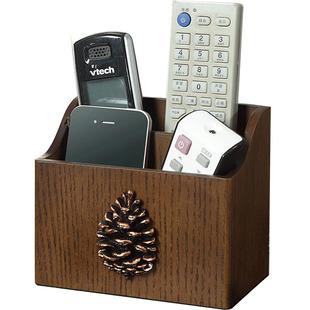 遥控器收纳盒美式客厅木质茶几小木盒办公室桌面笔筒遥控板整理盒