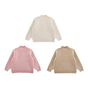 幼悠女童加绒加厚纯色高领毛衣2025冬季罗纹织边防风保暖休闲上衣