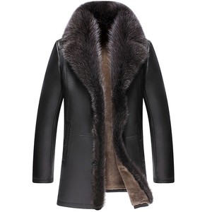 海宁真皮皮毛一体男中长款皮衣貉子毛领男装皮草外套厚羊羔毛内胆