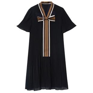 YINER音儿专选女装夏季法式优雅撞色轻甜蝴蝶结H型连衣裙