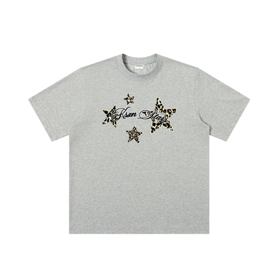 KSXN美式星星豹纹圆领短袖T恤