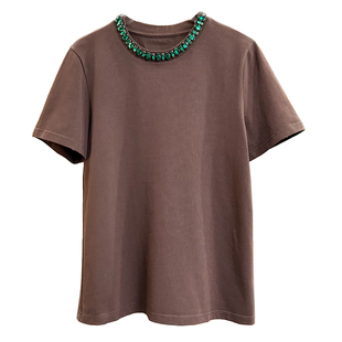 推荐推荐！时髦精zui爱！破洞订钻圆领短袖棉T恤女    96904~ME