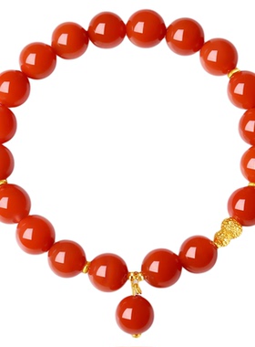 天然原矿南红玛瑙18K金葫芦手串