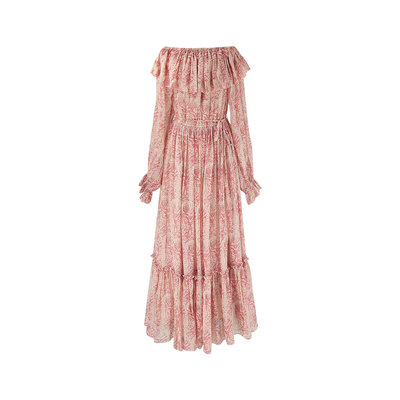 SYT自制一字领波西米亚花连衣裙