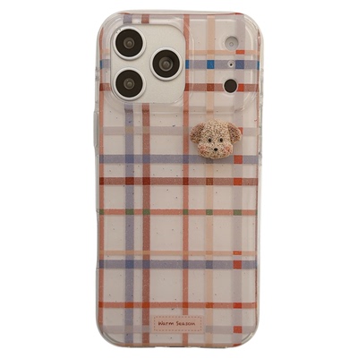 jze 简约彩色条纹可爱立体小狗适用苹果17ProMax手机壳iphone15新款16pro少女13双层15pro带挂绳14防摔保护套