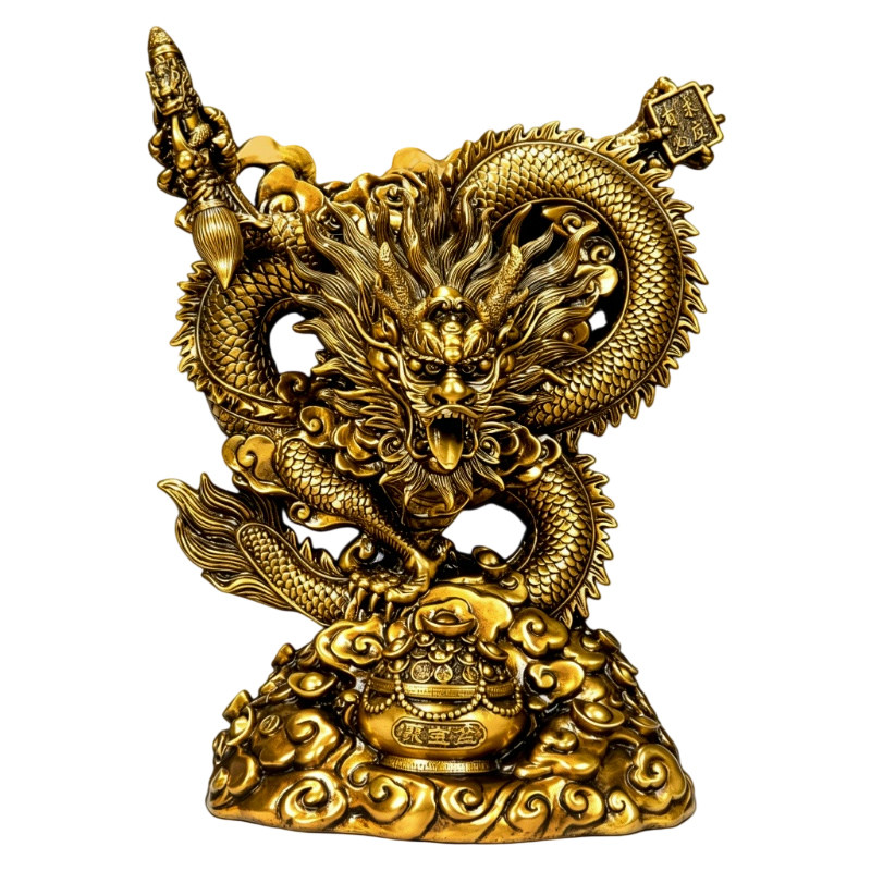 文昌笔聚宝盆盘龙五爪龙摆件招财生肖祥龙工艺品客厅公司风水蟠龙