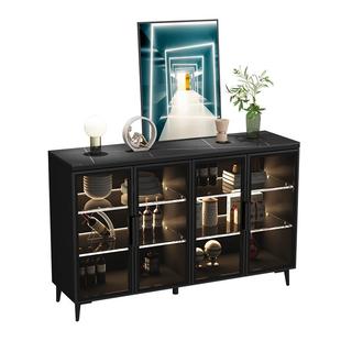 餐边柜推拉门厨房置物柜玻璃层板带灯酒柜轻奢岩板家用定制茶水柜