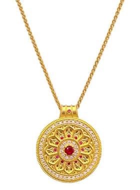 珞石古法沙金玫瑰花窗罗盘吊坠