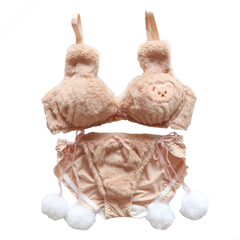软萌冬季毛绒内衣小熊无钢圈套装
