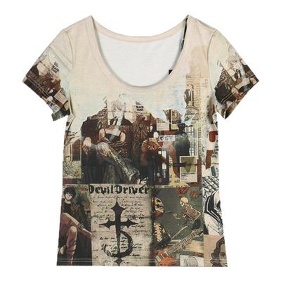 拓谷潮牌夏修身美式印花短袖t恤