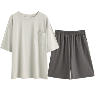 康妮雅睡衣男款2026新款夏季短袖中裤休闲凉感套头大码家居服套装