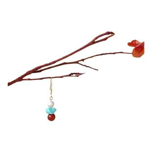 Qiantao「青云」原创设计vintage绿松石南红珍珠手工耳环耳饰礼物