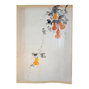 手绘门帘福禄帘子棉麻半帘茶室装饰帘遮丑布帘新中式小隔断免打孔