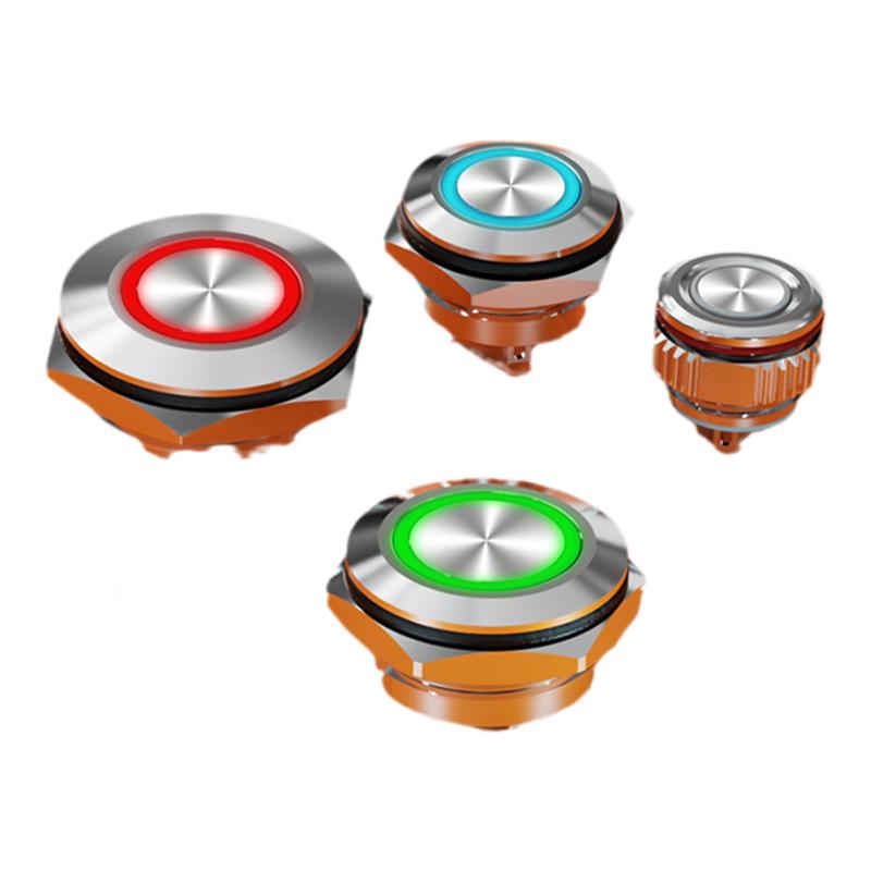 蓝波12QC微行程轻触金属按钮开关16 19 22mm带灯12v24v微电流防水
