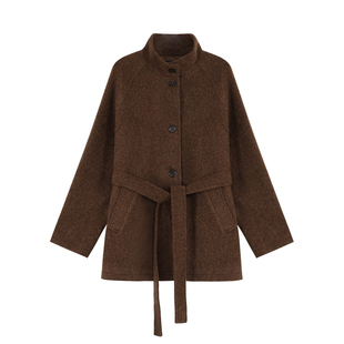 pusumede 蒙马特画稿 复古灰色立领羊毛外套女高级感短款呢子大衣