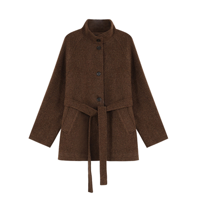 pusumede 蒙马特画稿 复古灰色立领羊毛外套女高级感短款呢子大衣