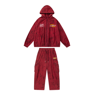 FUJAM儿童街舞潮牌复古水洗工装裤红色套装少儿hiphop潮酷演出服