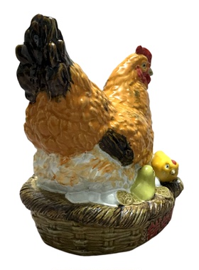 石湾公仔陶瓷母鸡小鸡篮子摆件中式招财家居装饰招财客厅玄关礼品