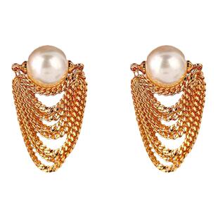 多层链条日韩流苏珍珠耳环轻奢小众闪钻耳钉高级感长款百搭女饰品