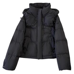 卡其色超好看泡芙连帽短款90白鸭绒羽绒服女2025冬季新款保暖外套