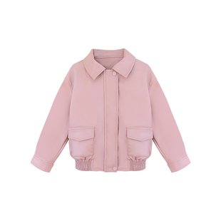 女童皮衣夹克外套春秋2026新款儿童洋气翻领短款上衣女孩潮酷穿搭