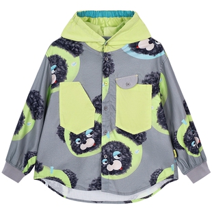 [毛怪]woobaby儿童纯棉连帽衬衫男童女童25秋季古灯芯绒外套上衣