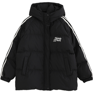 诺诺公主S1N初中生短款连帽羽绒服女冬季加厚韩系宽松面包服外套