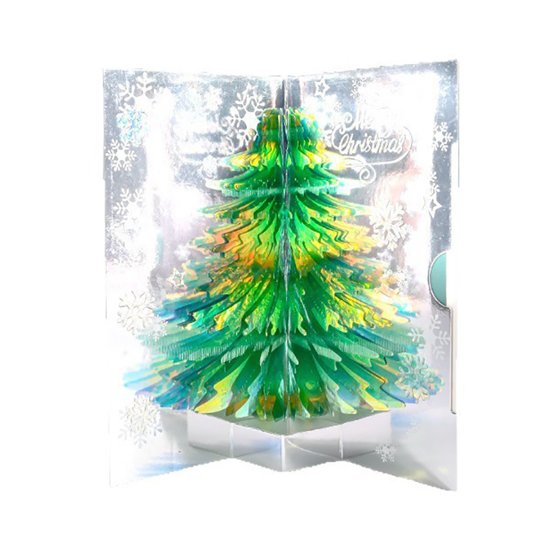 圣诞贺卡3d立体闪闪发光圣诞树高级感高档卡片感恩夜平安夜手写diy自制礼物留言祝福语小卡片明信片礼品卡