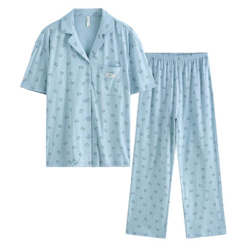 康妮雅夏季纯棉女开衫睡衣套装