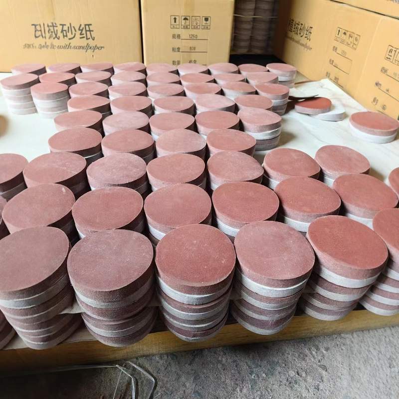 4寸5寸气磨砂纸植绒砂纸片125自粘圆盘砂角磨机红砂抛光片包邮