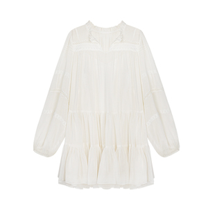 NEVA HU法式白色衬衫连衣裙女度假风夏季新款宽松长袖小个子短裙