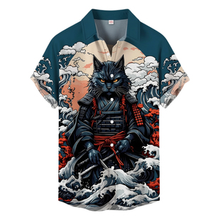 Men's anime printed short sleeved shirt男士动漫印花短袖衬衫