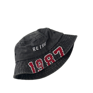 儿童渔夫帽美系大字母复古做旧水洗牛仔遮阳帽男童户外穿搭防晒帽