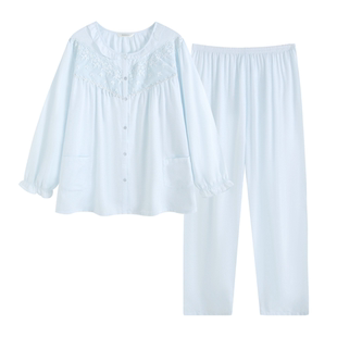 罗丝美2026春夏新款16044-16069纯棉贡缎圆领长袖家居服睡衣套装