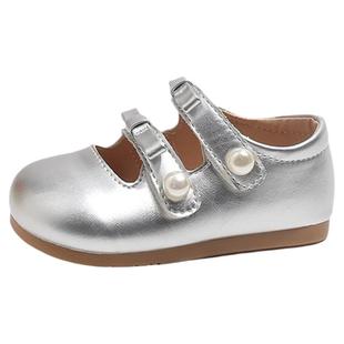 宝宝玛丽珍珍珠公主单鞋2026春秋新款女童甜美浅口皮鞋软底豆豆鞋