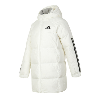 阿迪达斯中长款羽绒服女装冬季新款白色防风运动棉衣保暖鸭绒外套