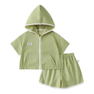 童泰婴儿短袖套装夏季纯棉薄款男女宝宝外套短裤儿童外出连帽童装
