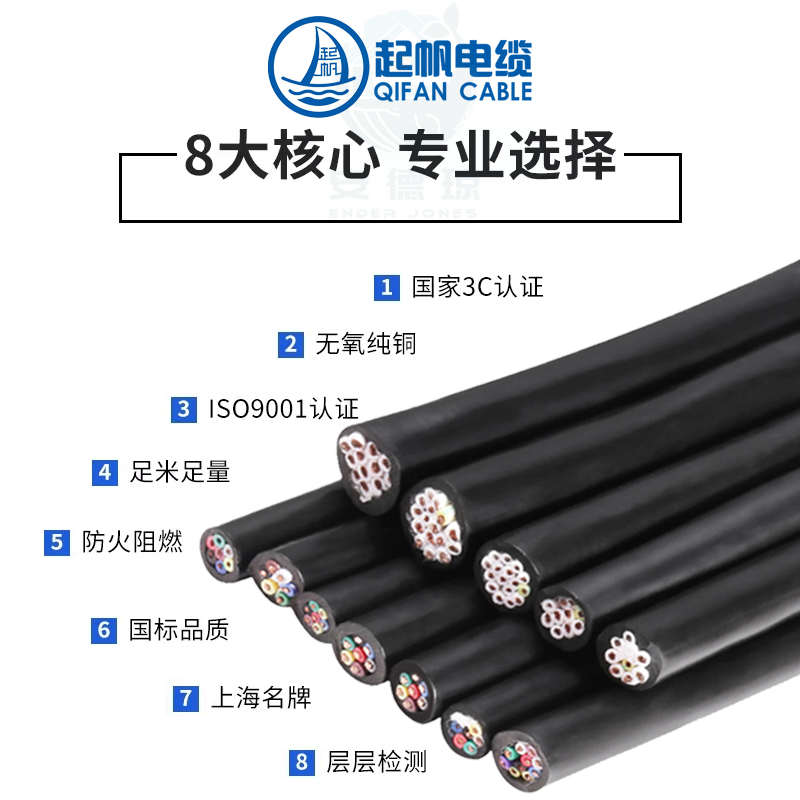 起帆电缆线rvv软线0.5/1/2.5/4平方二芯国标护套铜芯家用电源线