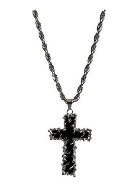 暗黑风熔岩十字架吊坠项链