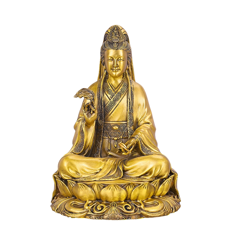 黄铜妙善观音佛像摆件坐莲工艺品
