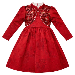 女童旗袍连衣裙冬季拜年服新中式裙子2026新款过年喜庆公主裙冬款