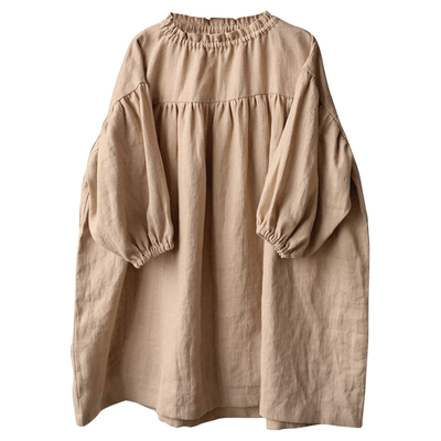 灯笼袖棉麻连衣裙长袖女秋季