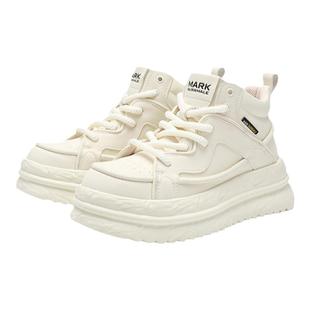 马克华菲高帮男鞋冬季新款运动休闲板鞋白色加绒棉鞋男士增高鞋子