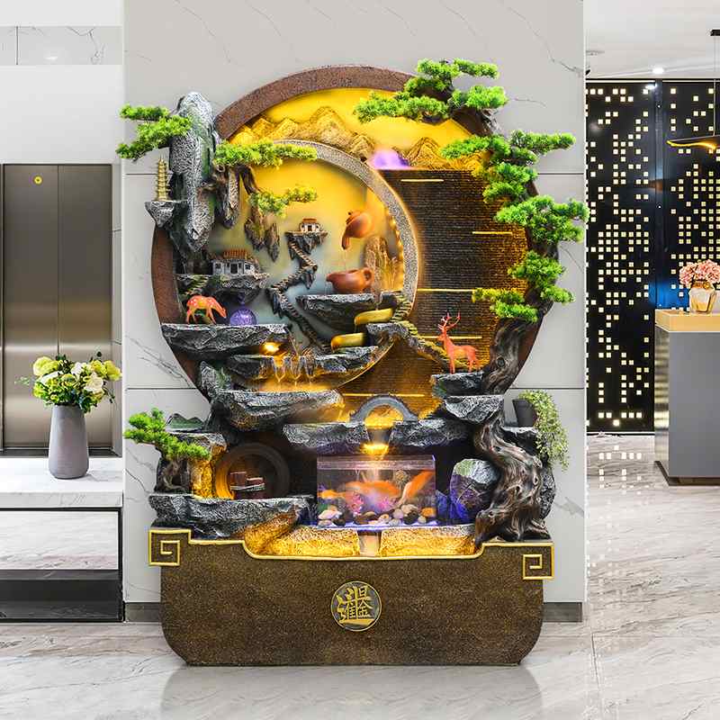招财聚宝盆水幕墙流水屏风摆件公司酒店院子客厅鱼缸造景假山喷泉