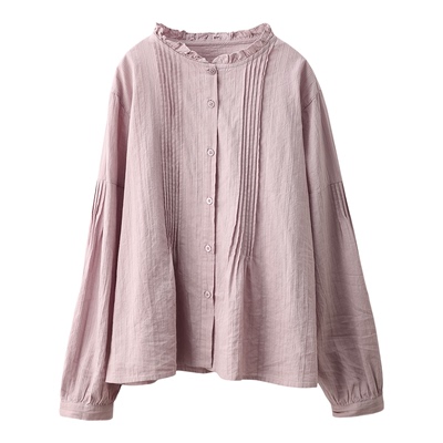 全棉风琴褶木耳领衬衫上衣