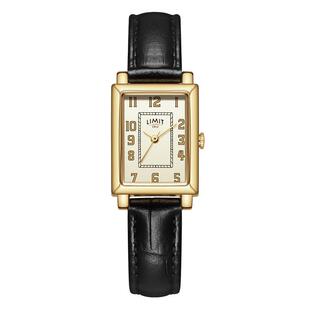 LIMIT女士方形轻奢手表真皮女气质复古小方表小众礼物