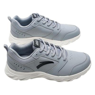 安踏男鞋防水皮面防水灰色跑步鞋