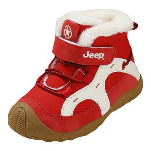 jeep儿童雪地靴男童冬季新款女童大棉鞋加绒保暖运动鞋红色新年鞋